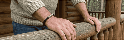 Fingerprint Bracelet — Braided Italian Leather with Sterling Silver Tube Bead (Black)