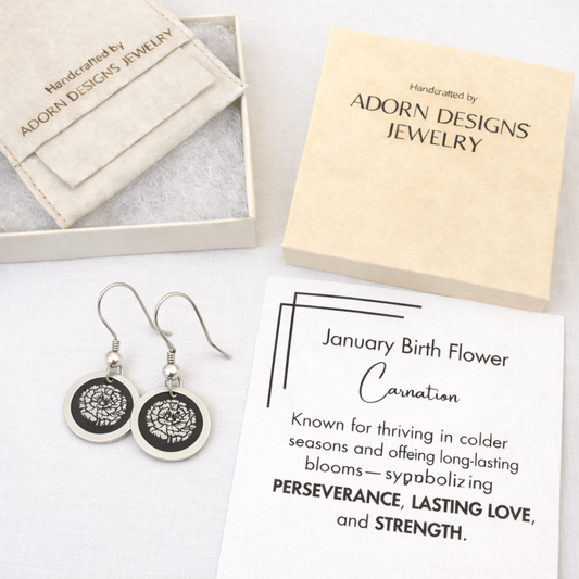 January Birthday Gift | Birth Month Flower Earrings | Carnation | Born in January