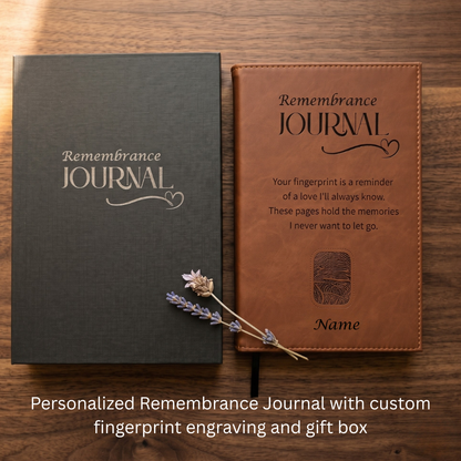 Remembrance Journal Personalized with Engraved Fingerprint, Name and Verse for Loss of Loved One
