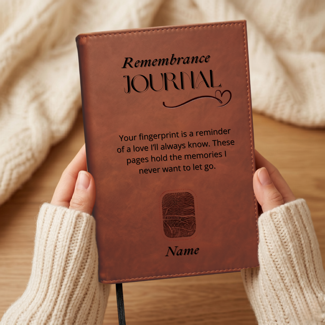 Remembrance Journal Personalized with Engraved Fingerprint, Name and Verse for Loss of Loved One