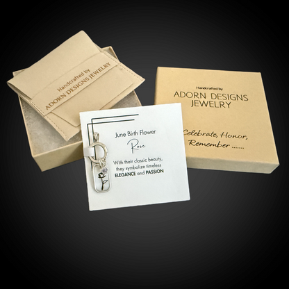 Personalized June Birth Month Rose Flower Charm: Alexandrite CZ Sterling Silver Pendant, Hinged Charm Holder can easily add charms