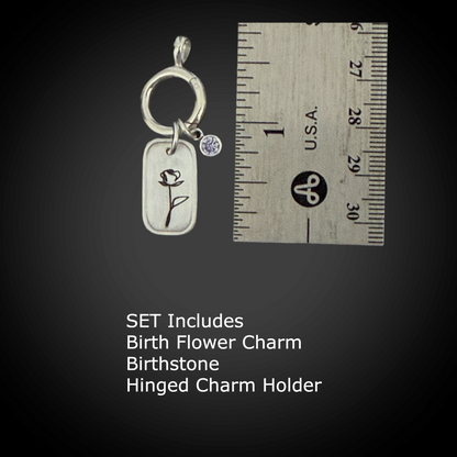 Personalized June Birth Month Rose Flower Charm: Alexandrite CZ Sterling Silver Pendant, Hinged Charm Holder can easily add charms