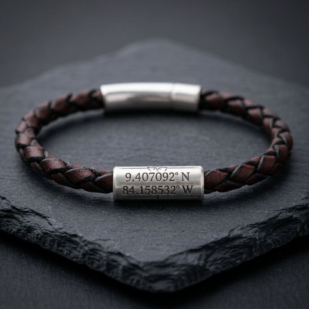 Custom GPS Coordinate Location Bracelet for Men | Latitude and Longitude Jewelry