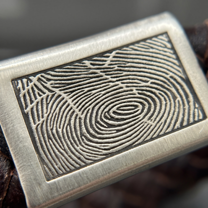 Braided Leather with Sterling Silver Fingerprint Slide Plate