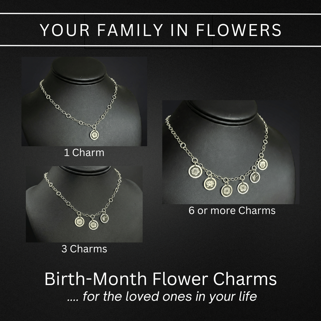 Birth Flower Family Necklace | Sterling Silver Personalized Charm Necklace