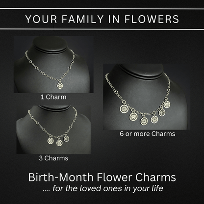 Birth Flower Family Necklace | Sterling Silver Personalized Charm Necklace