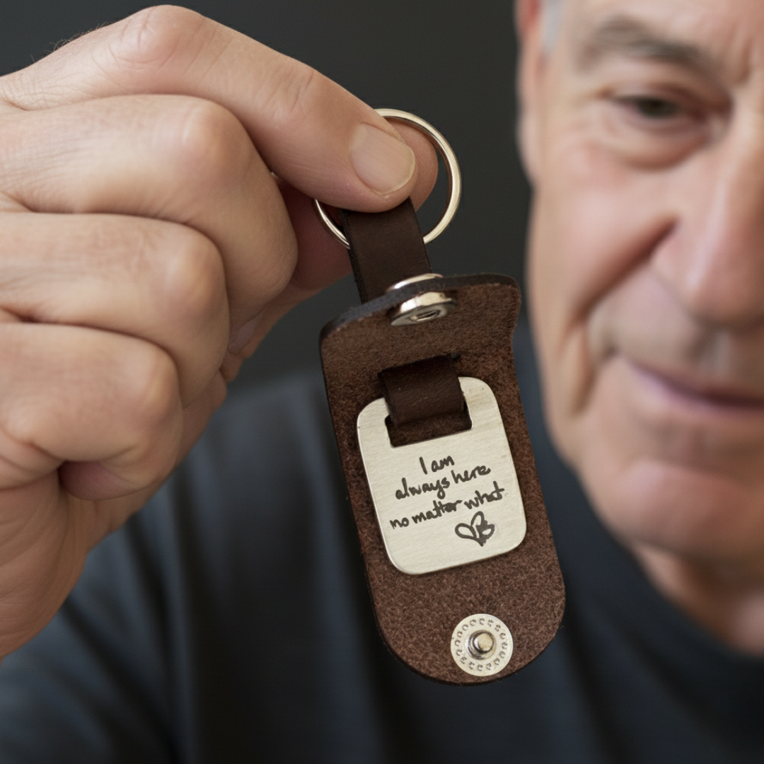 Leather Fold Over Key Ring w/ Handwriting or Fingerprint Medallion