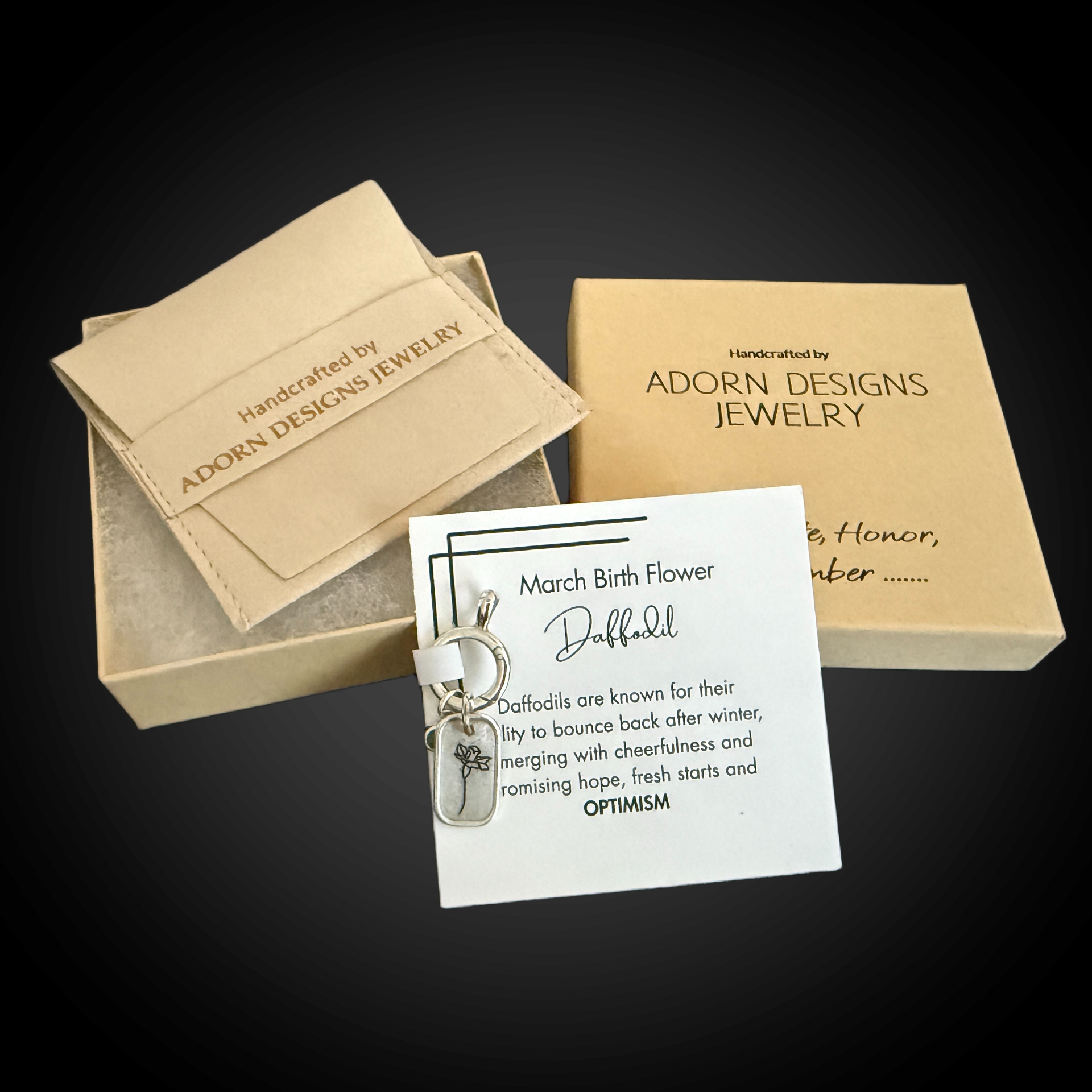 packaging for March birth month flower jewelry