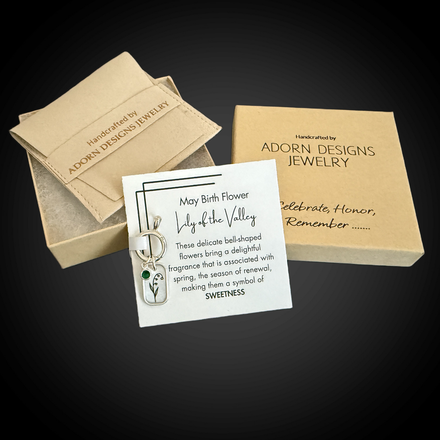 packaging for May birth month flower jewerly