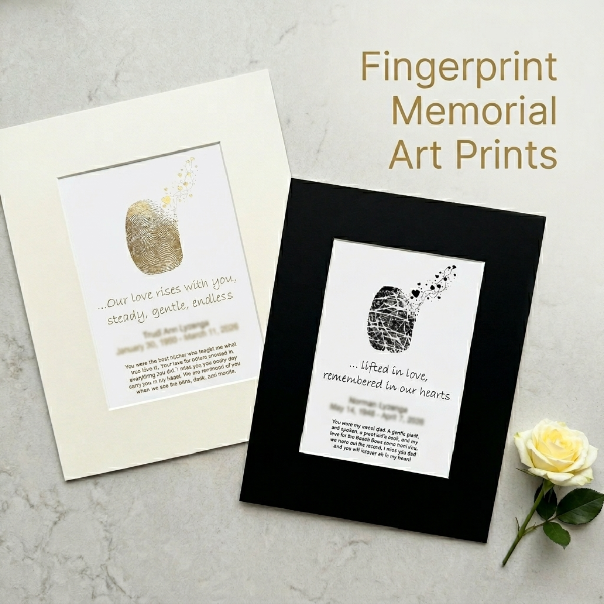 Memorial Art Print | Fingerprint Fades to Loving Hearts | Personalized Keepsake | Sympathy Bereavement Gift | Custom Verse & Name | 5x7 Print, 8x10 Mat