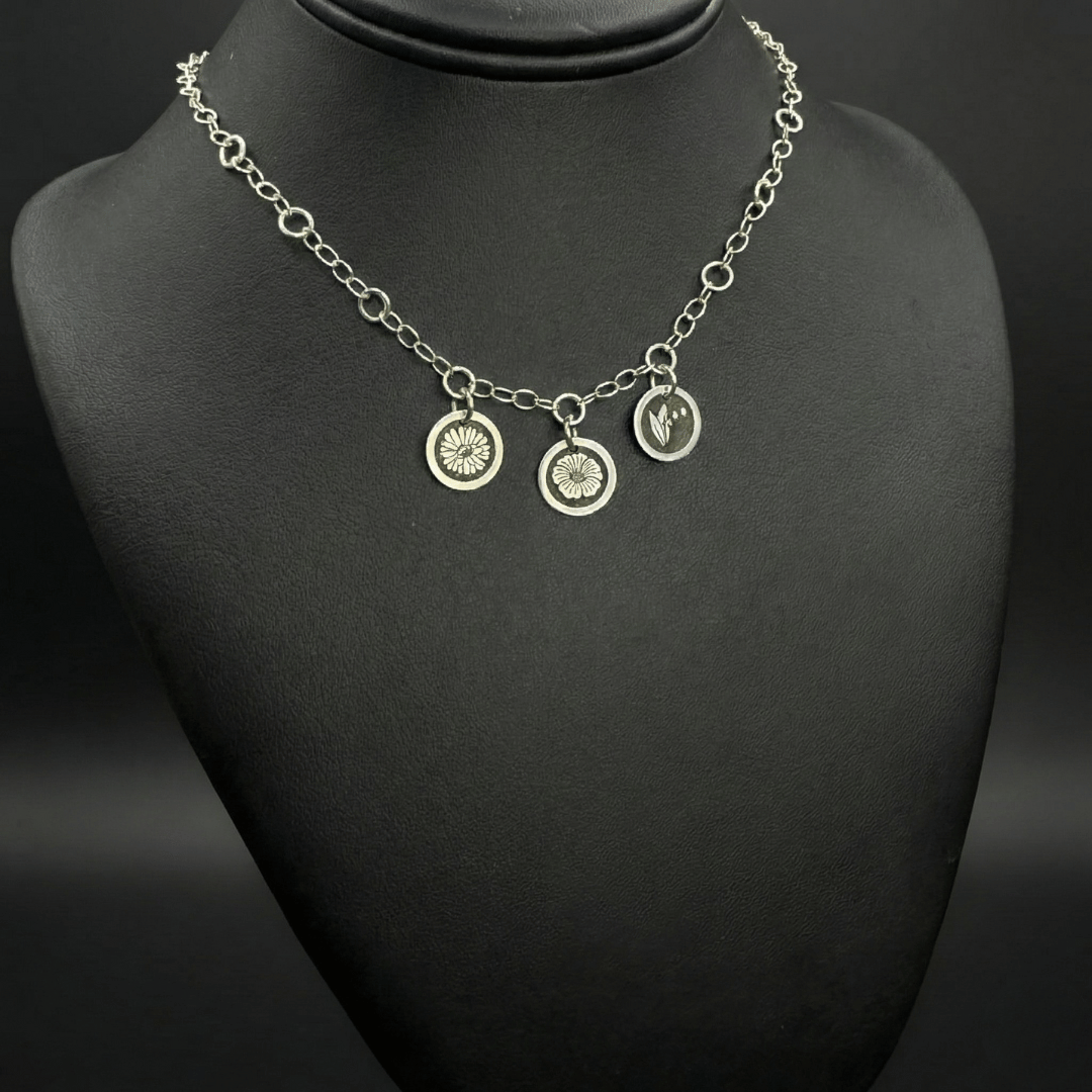 Birth Flower Family Necklace | Sterling Silver Personalized Charm Necklace