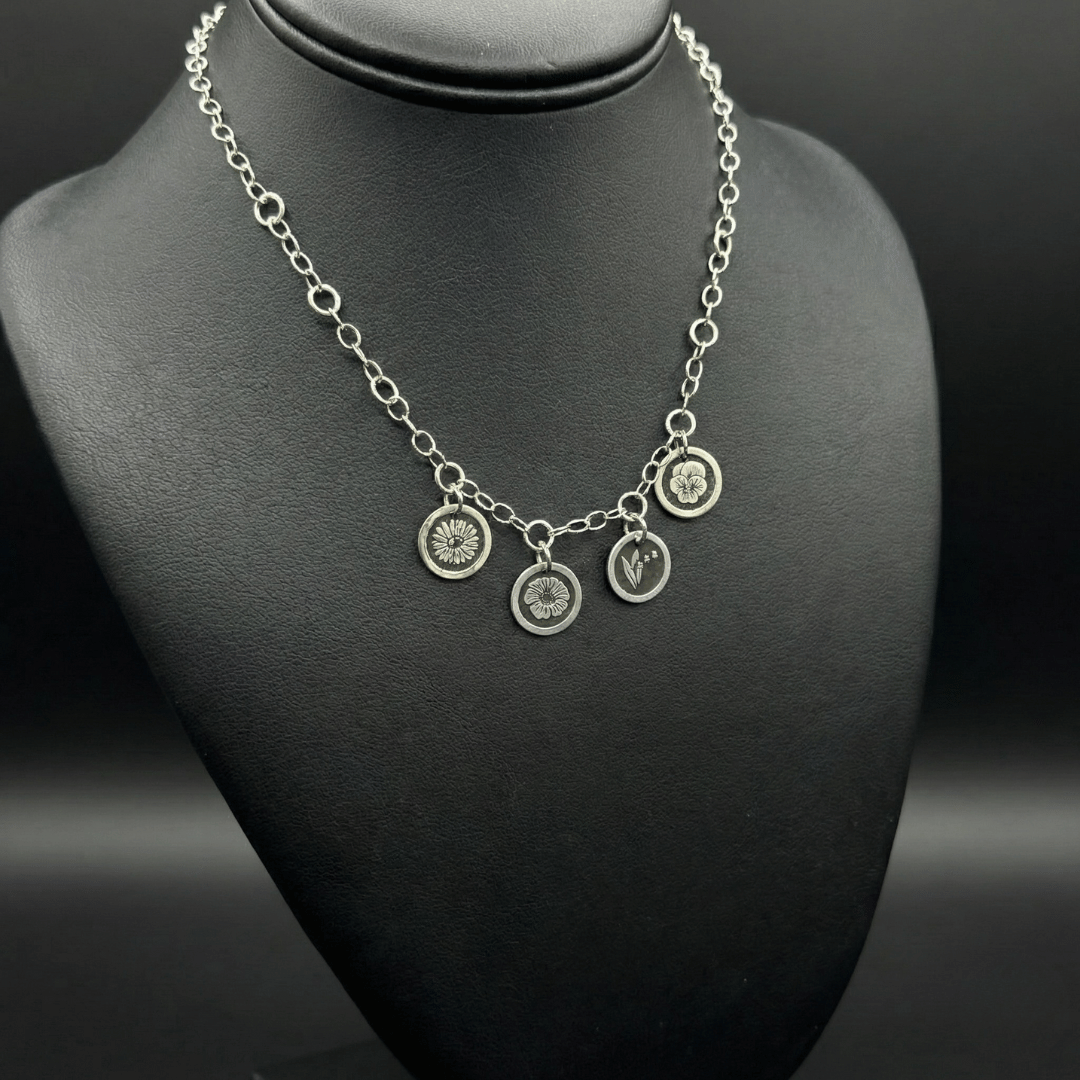 Birth Flower Family Necklace | Sterling Silver Personalized Charm Necklace