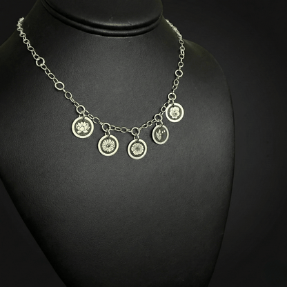 Birth Flower Family Necklace | Sterling Silver Personalized Charm Necklace