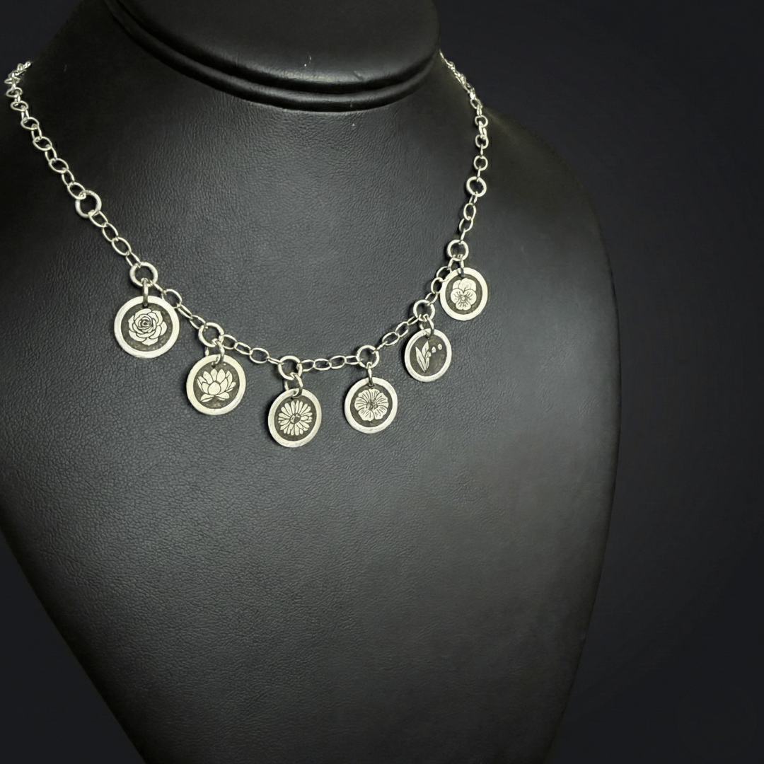 Birth Flower Family Necklace | Sterling Silver Personalized Charm Necklace