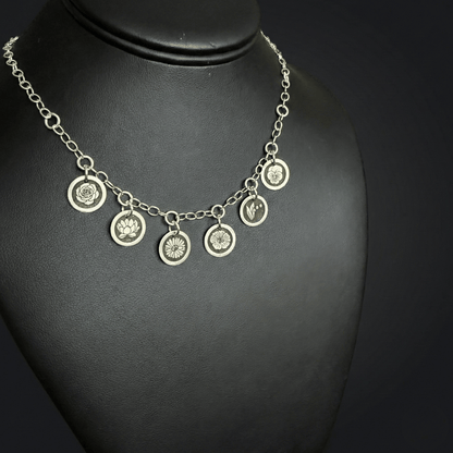 Birth Flower Family Necklace | Sterling Silver Personalized Charm Necklace