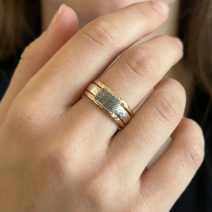 Fingerprint Stacking Rings — Mixed Metal Hammered Sterling & 14K Gold Filled