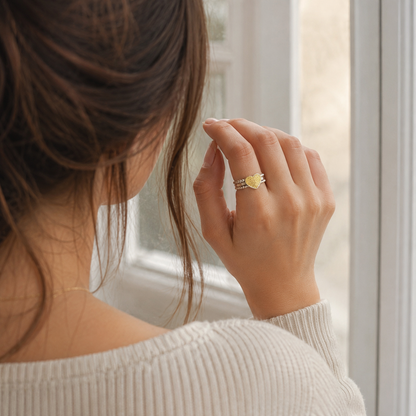 Fingerprint Heart Stacking Rings — Sterling Silver with 24K Gold-Plated Inlay (Custom Memorial)