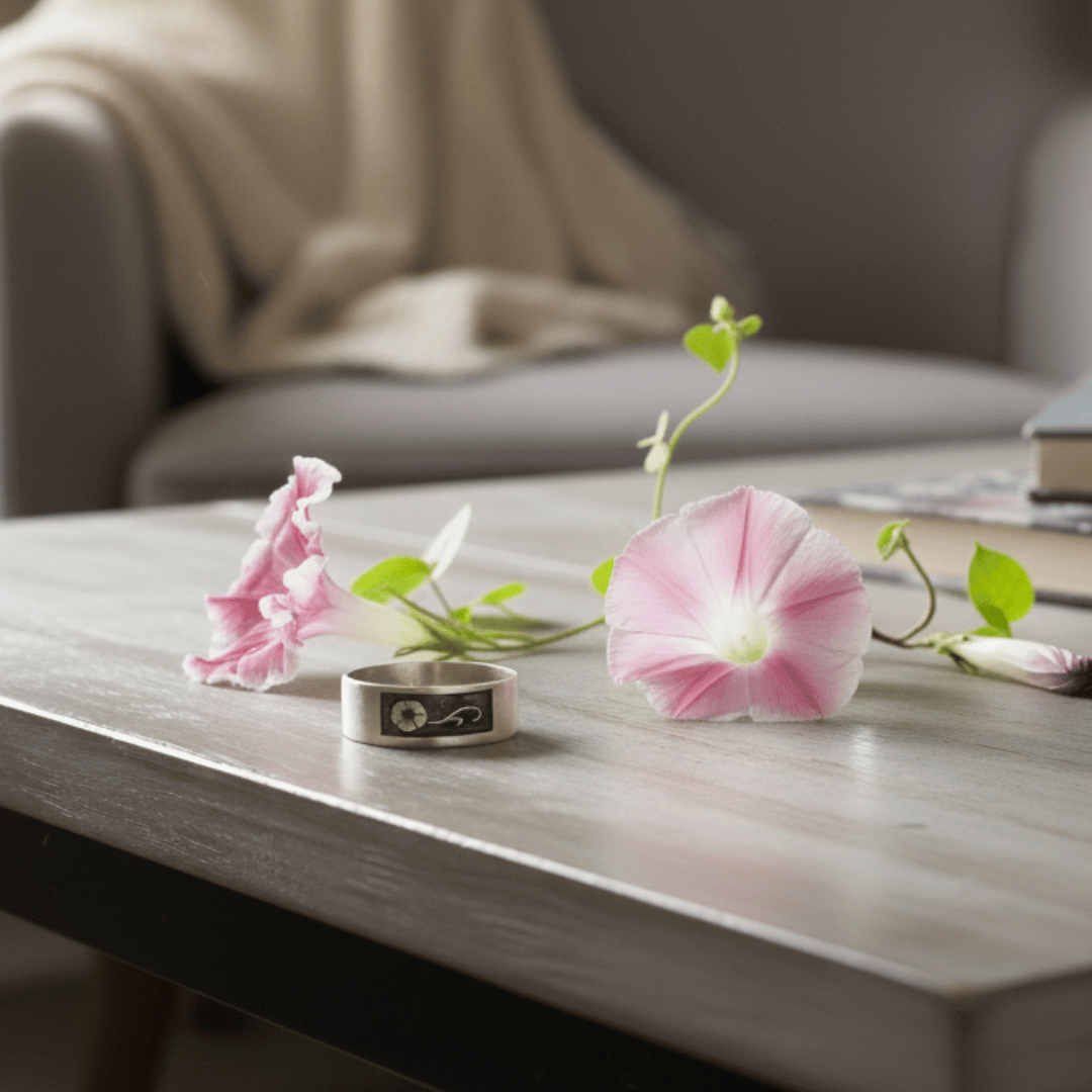 september birth month flower morning glory sterling silver ring
