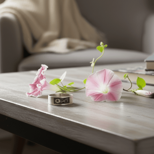 september birth month flower morning glory sterling silver ring
