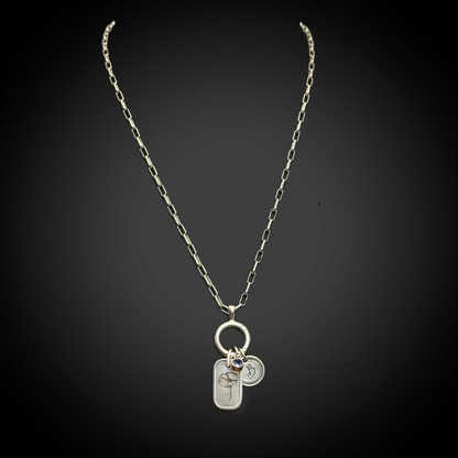 Personalized September Birth Month Morning Glory Flower Charm: Sapphire CZ Birthstone, Hinged Charm Holder can add charms, Sterling Silver