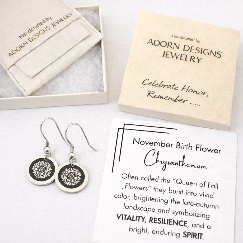 November Birthday Gift | Birth Month Flower Earrings | Chrysanthemum| Born in November
