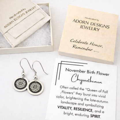 November Birthday Gift | Birth Month Flower Earrings | Chrysanthemum| Born in November