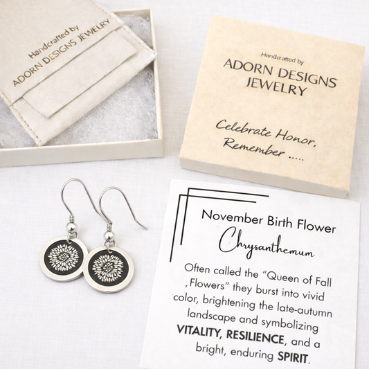 November Birthday Gift | Birth Month Flower Earrings | Chrysanthemum| Born in November