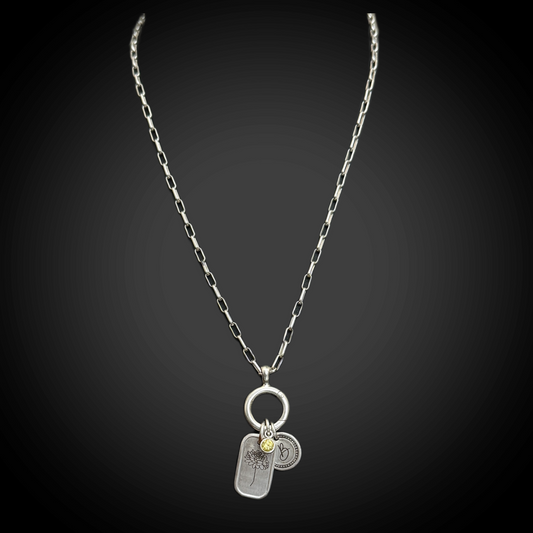 Sterling-silver November chrysanthemum birth-flower charm with 4 mm Citrine CZ and hinged charm holder.