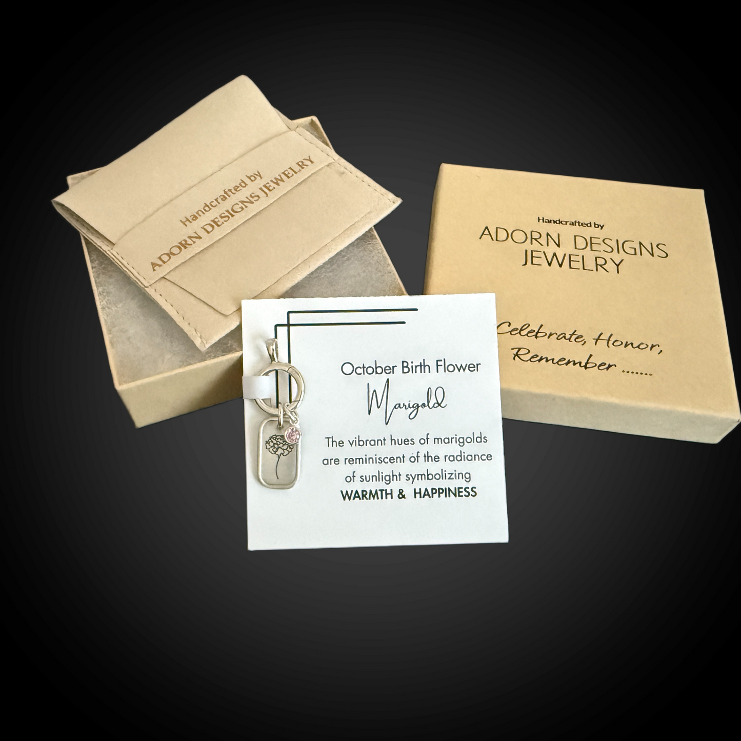 packaging for October birth month flower charm