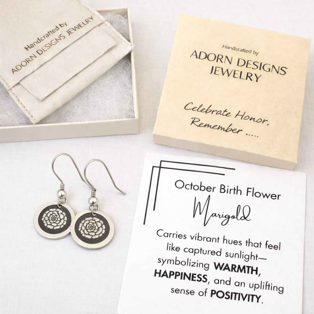 October Birthday Gift | Birth Month Flower Earrings | Marigold | Born in October