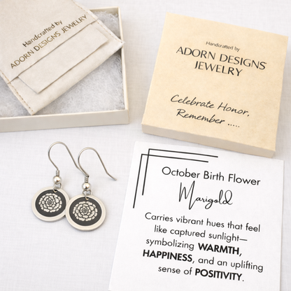 October Birthday Gift | Birth Month Flower Earrings | Marigold | Born in October