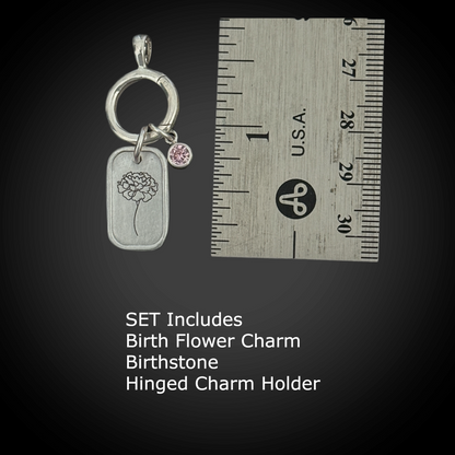 Personalized October Birth Month Flower Charm: Tourmaline CZ Birthstone, Hinged Charm Holder easily add charms, Sterling Silver Pendant