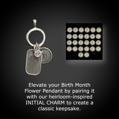 Personalized October Birth Month Flower Charm: Tourmaline CZ Birthstone, Hinged Charm Holder easily add charms, Sterling Silver Pendant