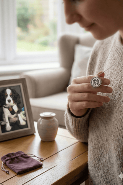 Pet Memorial Necklace or Keychain — Sterling Silver Print on Stainless Split Ring (Photo or Paw Print)