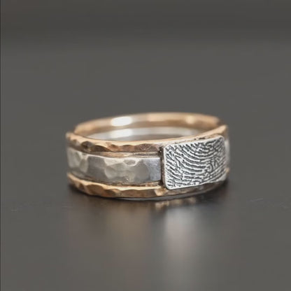 Fingerprint Stacking Rings — Mixed Metal Hammered Sterling & 14K Gold Filled