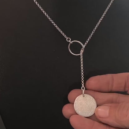 Lariat Style Fingerprint Necklace, Sterling Silver