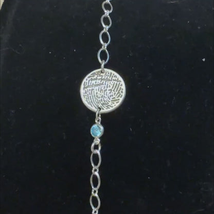 Fingerprint Charm & Birthstone CZ Bracelet for Women | Personalized Classic Sterling Chain