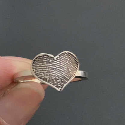 Single Band Sterling Silver fingerprint heart ring