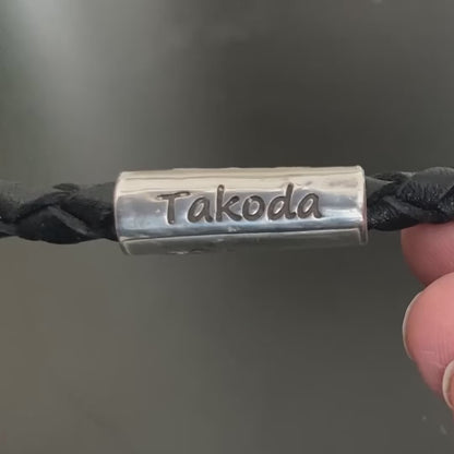 Dog Nose or Paw Print Memorial - Braided Leather Bracelet w/ Sterling Silver Tube Bead