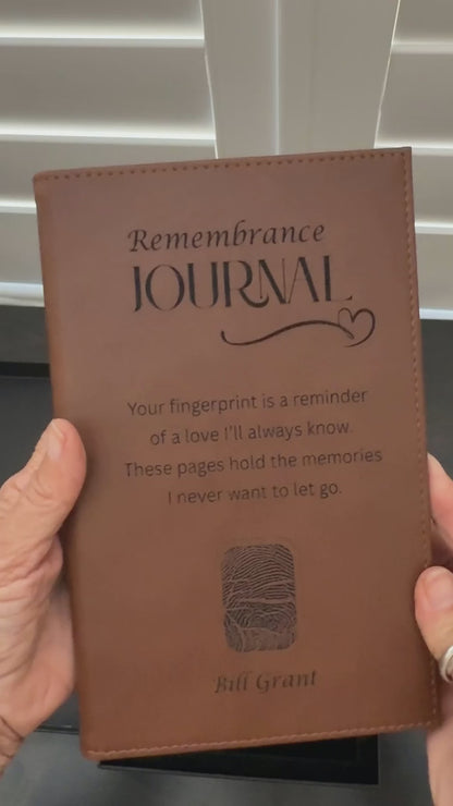 Remembrance Journal Personalized with Engraved Fingerprint, Name and Verse for Loss of Loved One