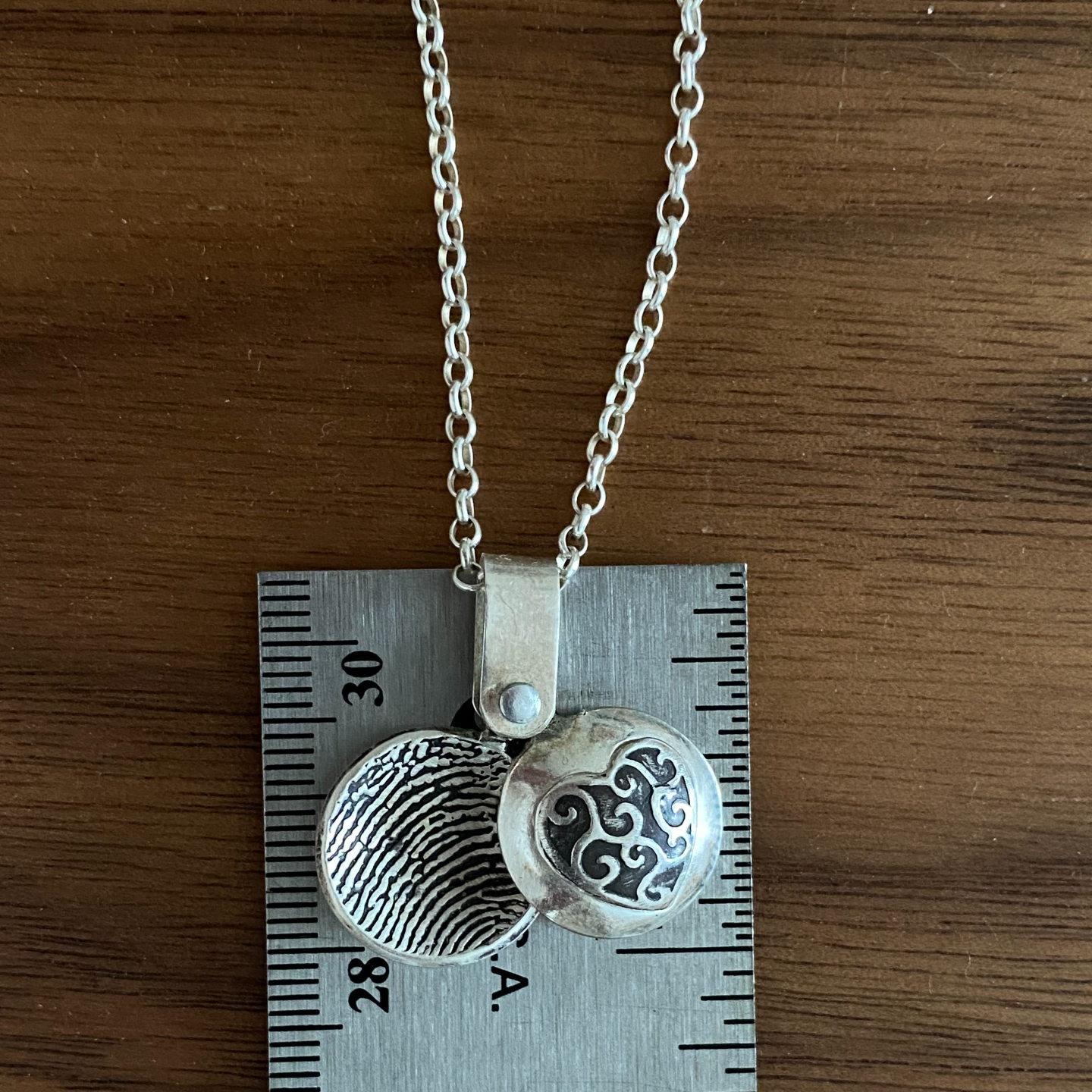 Swivel Reveal Fingerprint Necklace — Sterling Silver Domed Disks, 1" Overall