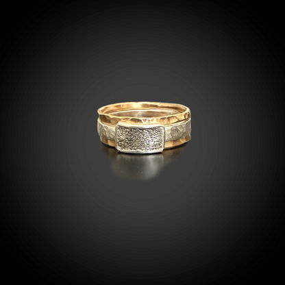 Stacking Hammer Texture Fingerprint Ring  Sterling Silver & Gold Filled Stacking Bands
