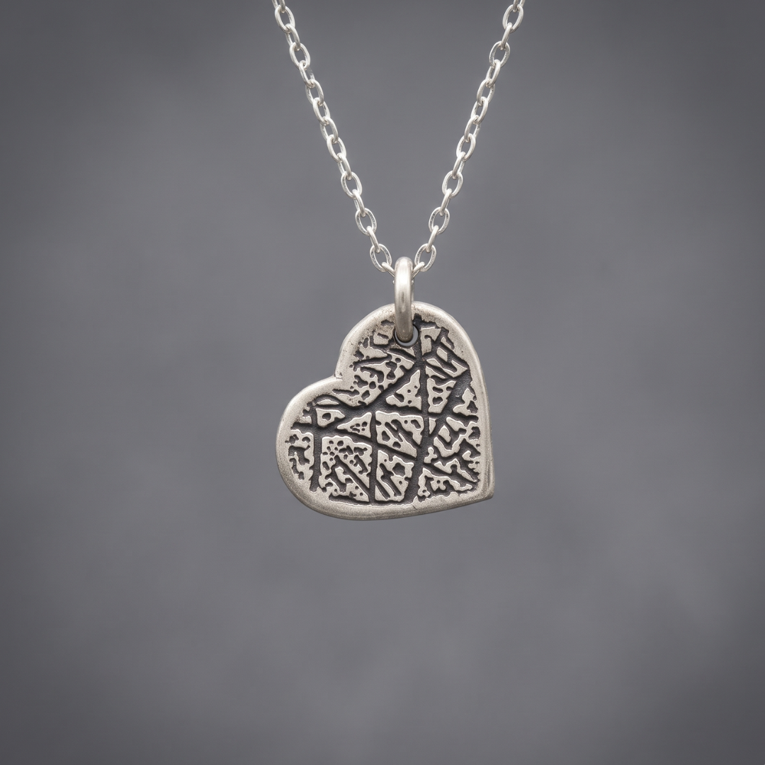 Dainty Heart Tilted Sideways Fingerprint Necklace — Sterling Silver