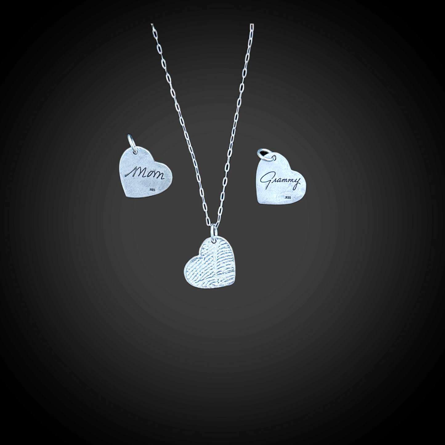 Dainty Heart Tilted Sideways Fingerprint Necklace — Sterling Silver