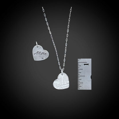 Dainty Heart Tilted Sideways Fingerprint Necklace — Sterling Silver