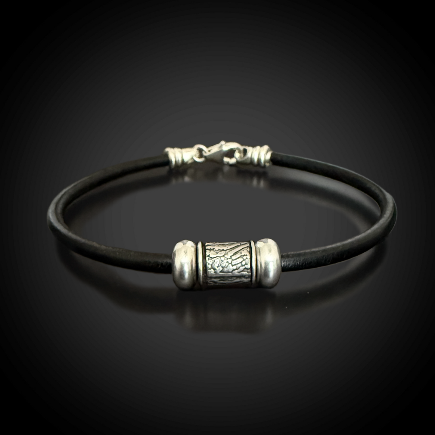 3mm Round Leather Cord Bracelet w/ Sterling Silver Fingerprint - Black
