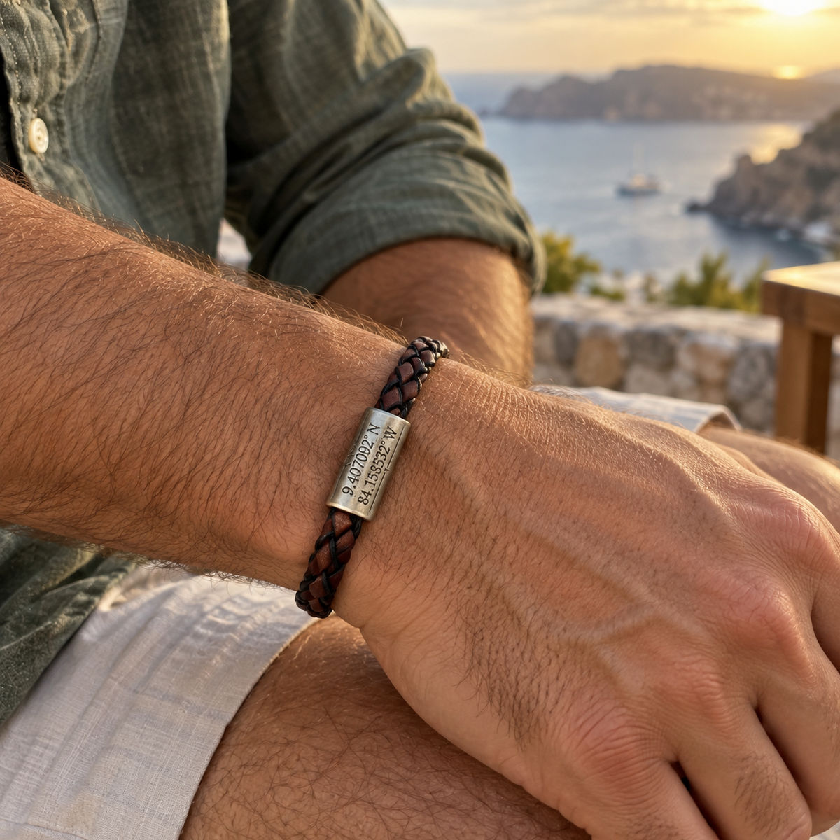 Custom GPS Coordinate Location Bracelet for Men | Latitude and Longitude Jewelry