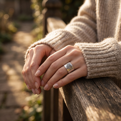 Wide Band Fingerprint Heart Ring — Sterling Silver, Optional Gold Plating