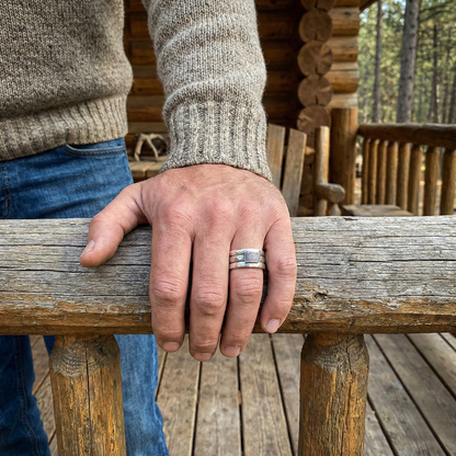 Wide Unisex Fingerprint Stacking Ring — Three Sterling Silver Bands - Men's or Women's