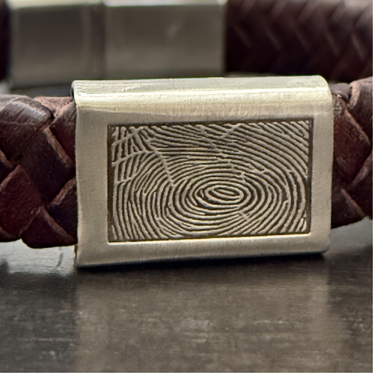 Braided Leather with Sterling Silver Fingerprint Slide Plate